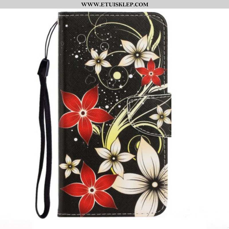 Etui Folio do iPhone 13 Pro z Łańcuch Kolorowe Paskowate Kwiaty